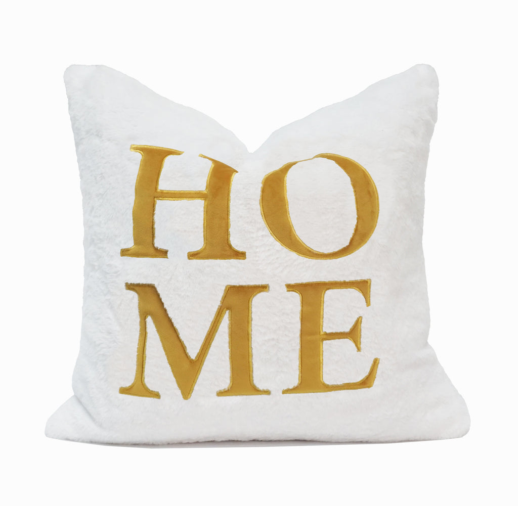 Home Applique Faux Fur Throw Pillow Cover | 20" x 20"