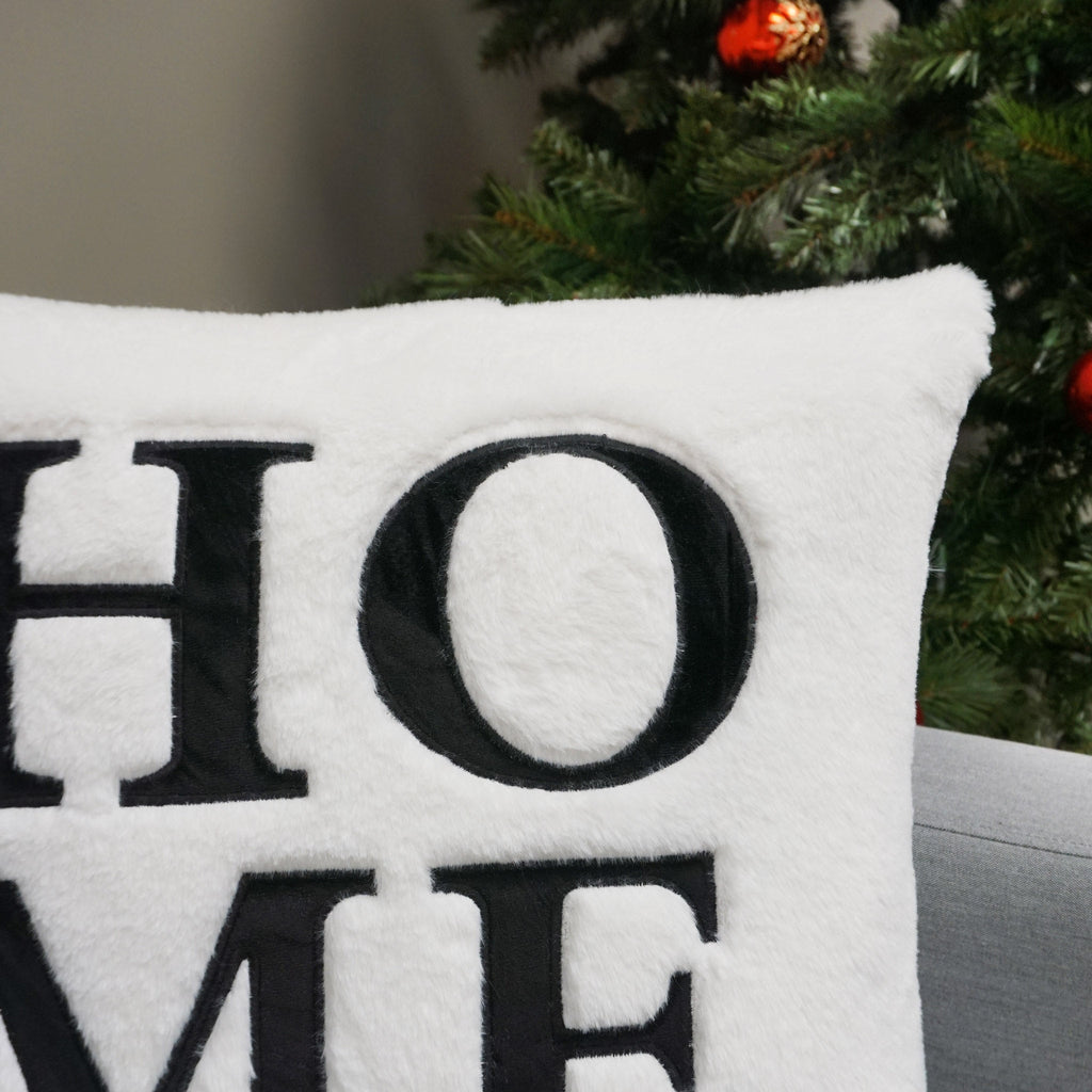 Home Applique Faux Fur Throw Pillow Cover | 20" x 20"