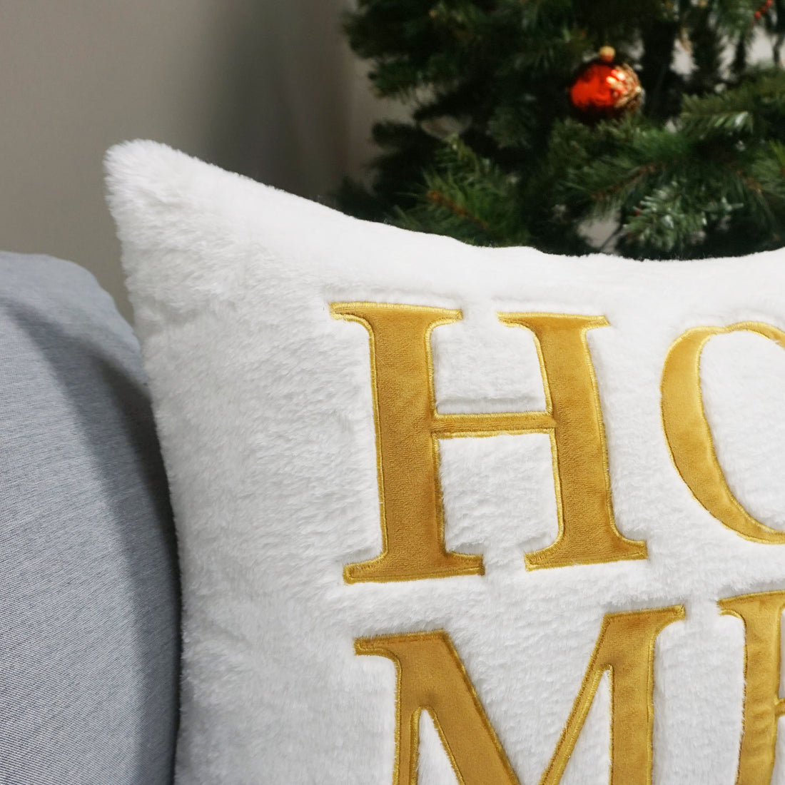 Home Applique Faux Fur Throw Pillow | Gold | 20" x 20"