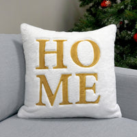Home Applique Faux Fur Throw Pillow | Gold | 20" x 20"