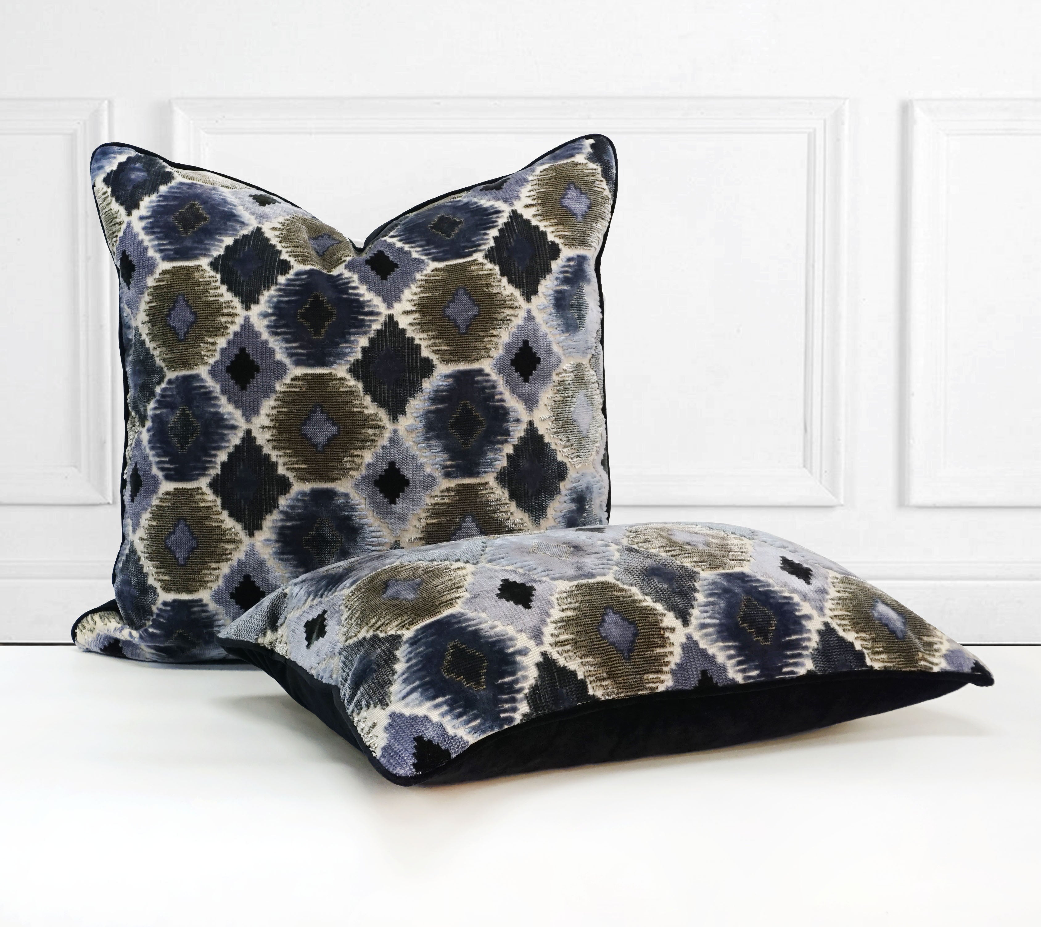 Ikat Lumbar Cut Velvet Throw Pillow Cover | Multi | 12" x 20"