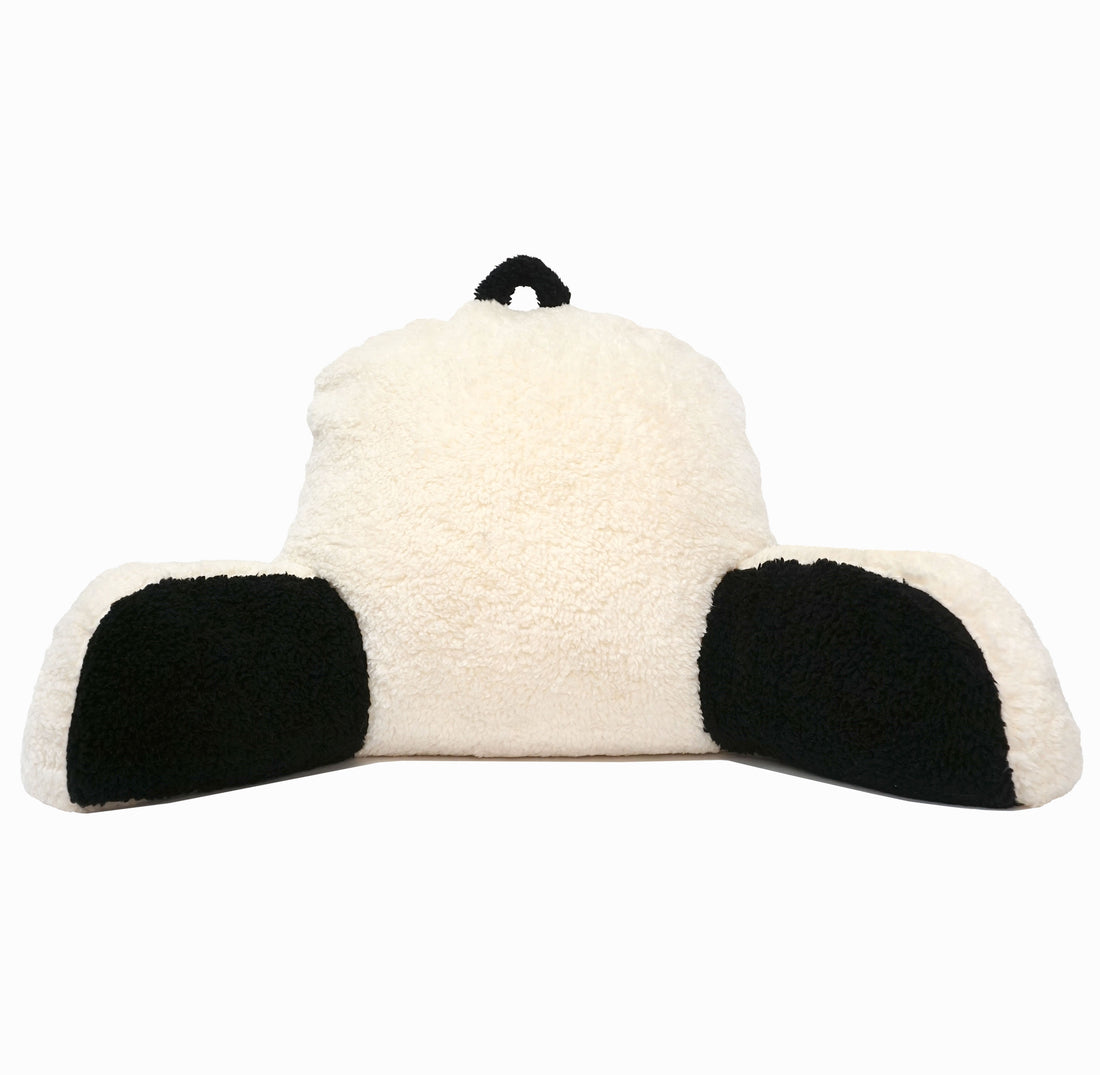 Panda Sherpa Bed Reading Memory Foam Pillow | Backrest Support Soft Cushion with Arms | Medium