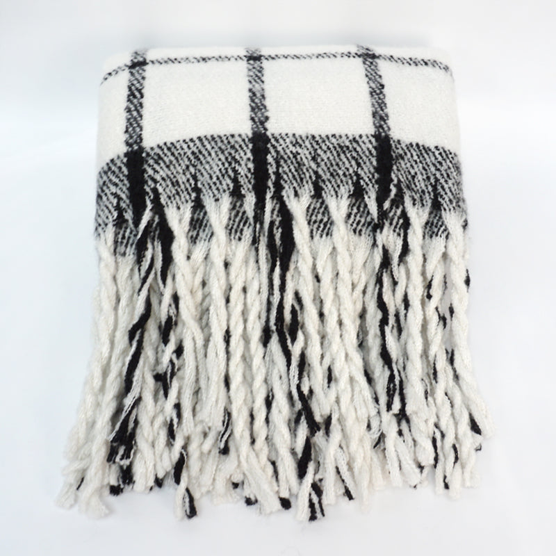 Plaid Throw Blanket | Ivory/Black | 50" x 60"