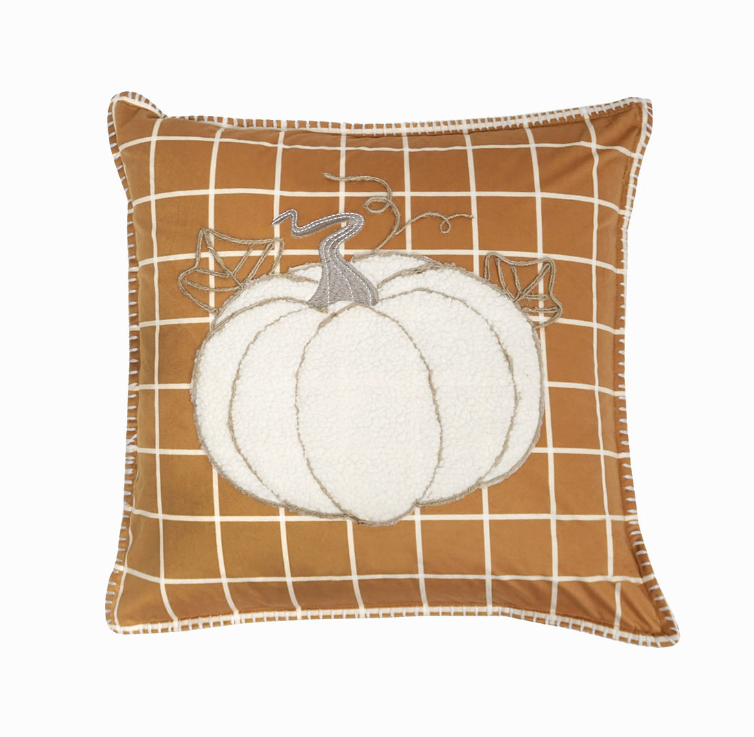 Pumpkin Plaid Throw Pillow | Dark Gold | 20" x 20"